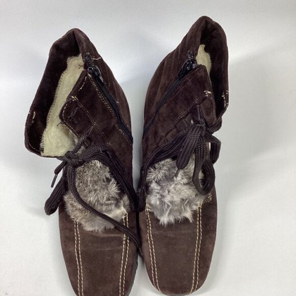 Vintage Blondo Suede Rabbit Fur Lace-Up Winter Snow Boots Brown Women’s Size 10 - Picture 7 of 11
